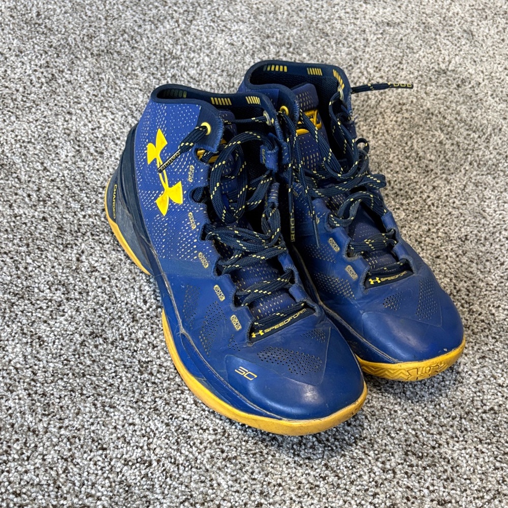 Under Armour Blue and Yellow High-Top Sneakers 9.5 Men’s